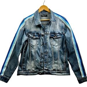 ROKU STUDIO Graffiti Patch Denim‎ Jacket Basquiat Style Distressed Streetwear L